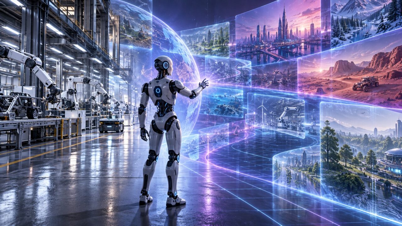 NVIDIA Cosmos 3とワールドモデルを象徴するロボットと仮想空間