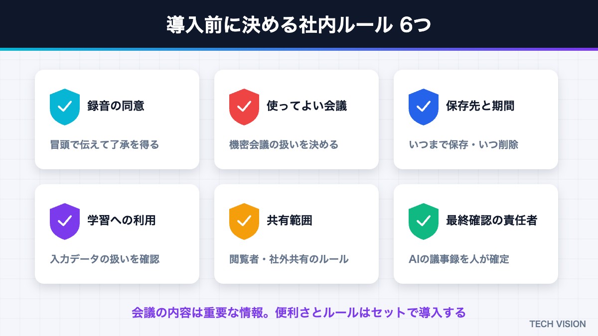AI議事録の導入前に決める社内ルール6つ