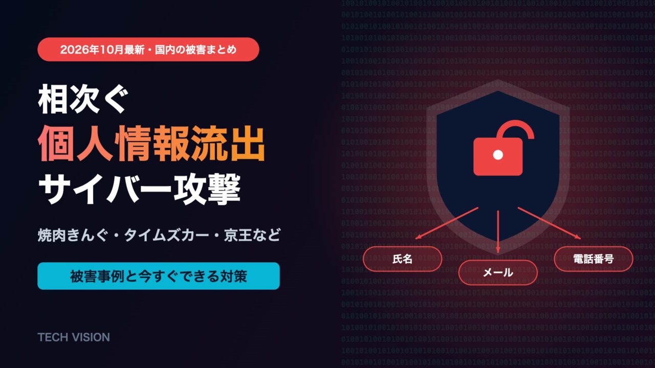 相次ぐ個人情報流出・サイバー攻撃まとめ【2026年10月最新】焼肉きんぐ・タイムズカー・京王など被害事例と対策