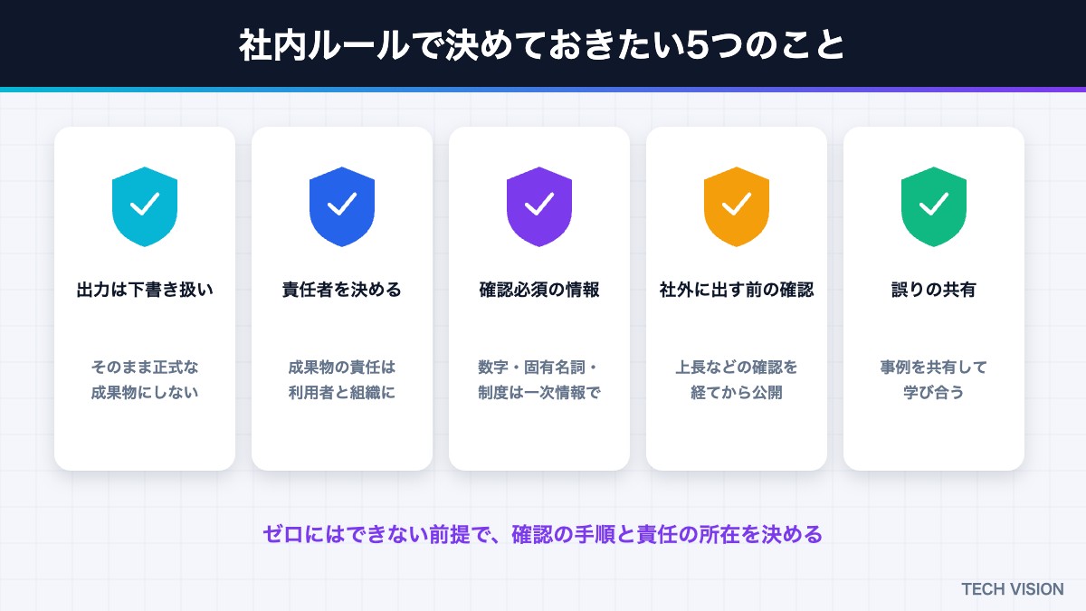 ハルシネーション対策として社内ルールで決めておきたい5つのこと